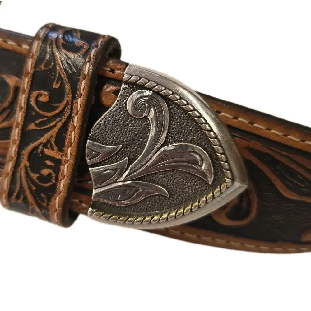 Tony Lama Mens Western Belt Size 38 Brown Tooled Leather Westerly Ride C41514